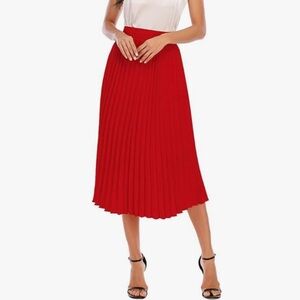 Pleated Chiffon Red Midi Skirt Size Large NWOT